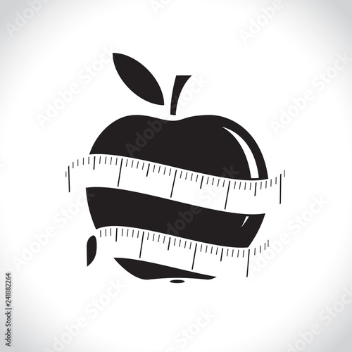 illustration of measuring tape around fresh apple. Diet concept. Vector illustration