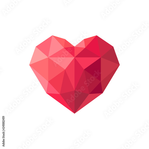 Geometrical red stylized polygonal heart. Vector illustration.