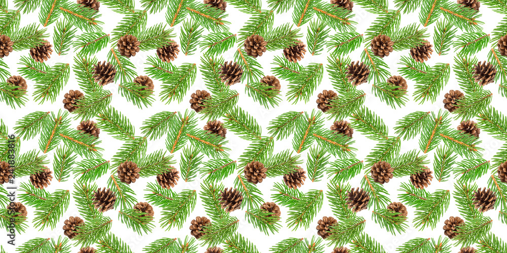 Fir tree branches seamless pattern, pine branch, Christmas conifer isolated on white background Fir tree branches seamless pattern, pine branch, Christmas conifer isolated on white background