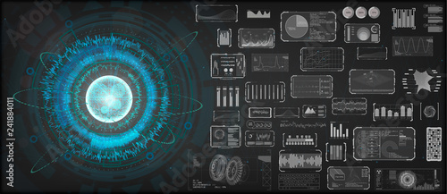 High-tech Design elements set. HUD circular technology concept. Futuristic dashboard elements. Futuristic User Interface, big set. ( graph, waves, arrow, bar regulator, circle, percent) HUD Vector set