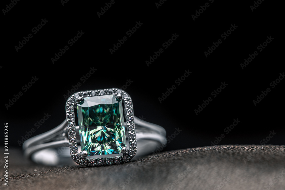 Emerald Engagement Ring. Blue Diamond Emerald Engagement Ring. Blue Diamond
