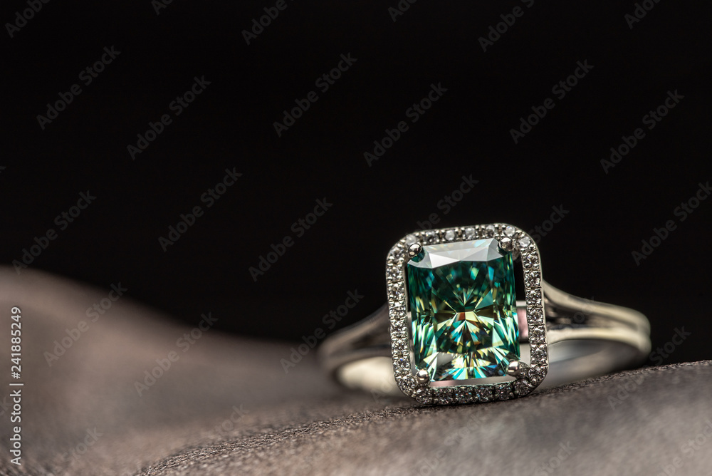 Emerald Engagement Ring. Blue Diamond Emerald Engagement Ring. Blue Diamond