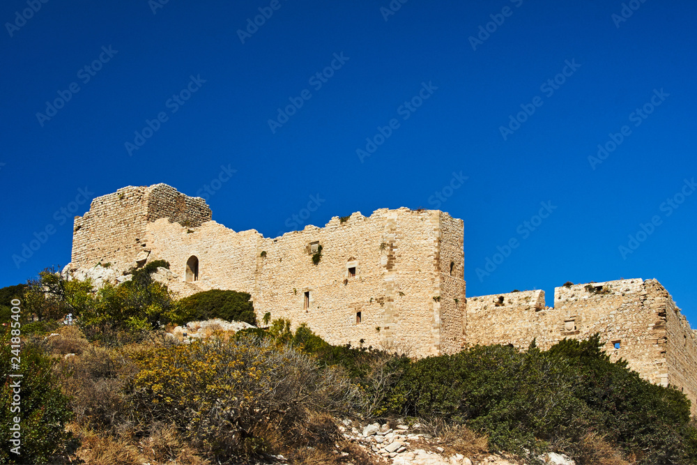 The ruins of the medieval fortress of the Knights in Rhodes .