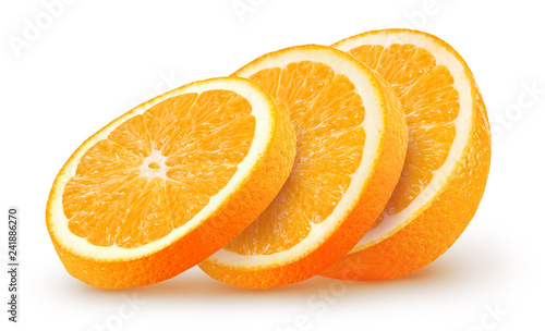 Isolated orange slices. Sliced orange fruit isolated on white background with clipping path