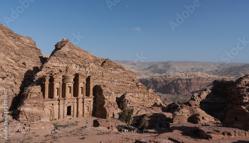 Monastery ancient architecture in canyon, Petra in Jordan. 7 wonders travel destination in Jordan