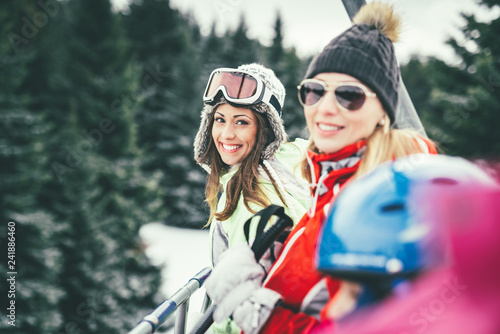 Two Female Friends On Ski Lift