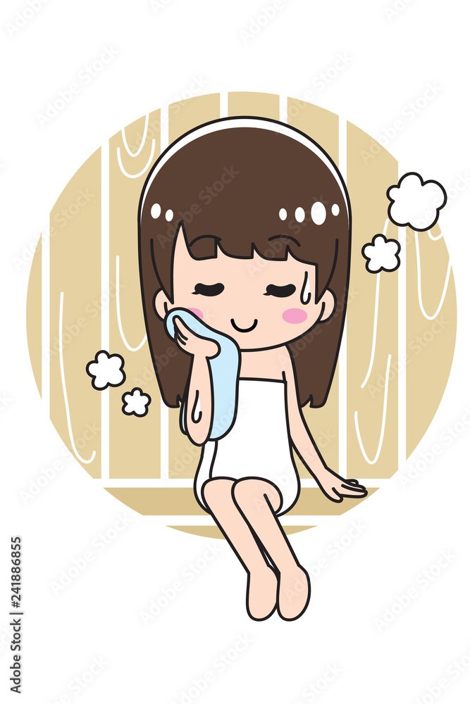 A young woman entering the sauna A young woman entering the sauna