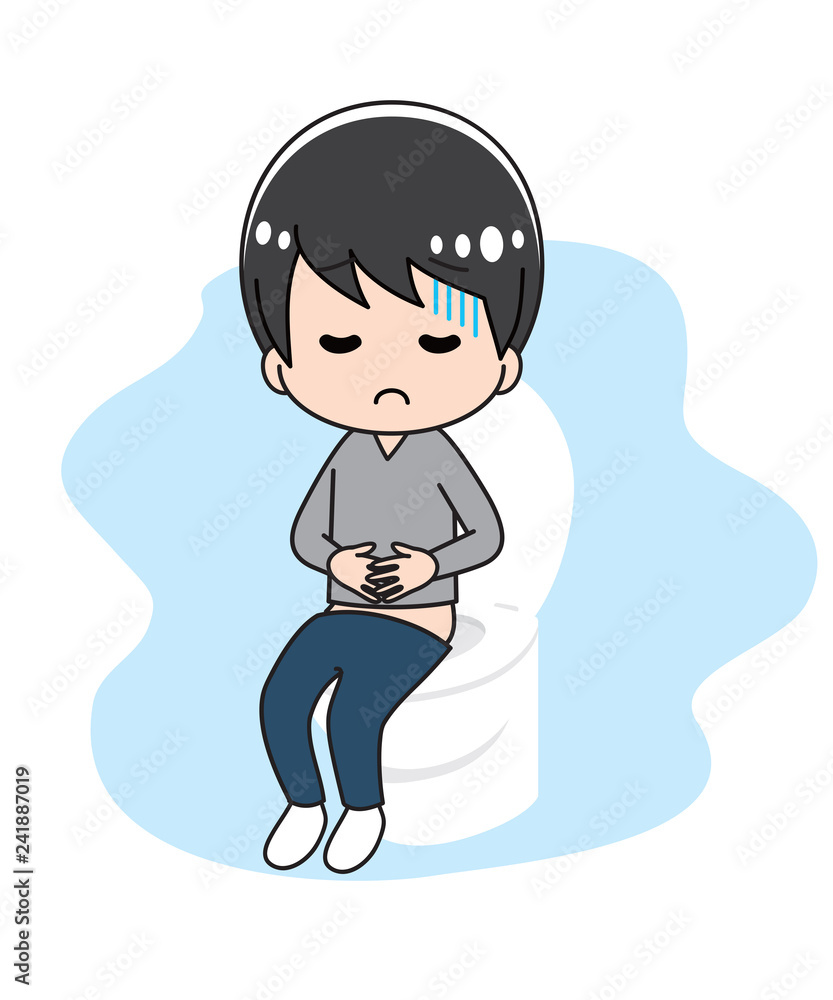 A young man sitting on a toilet bowl A young man sitting on a toilet bowl