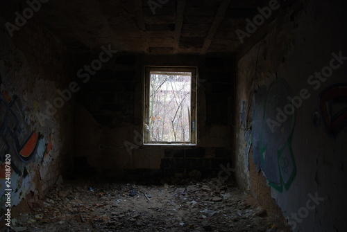 Abandoned dirty room with broken window  urbex 