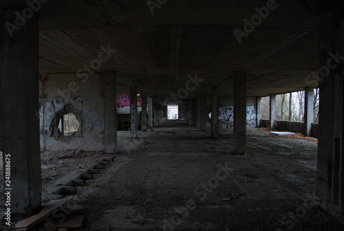 Urbex, corridor of decay barracks building 