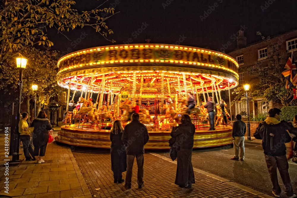 Fun fair Ride Carousel at the Stratford-upon-Avon MOP Fair