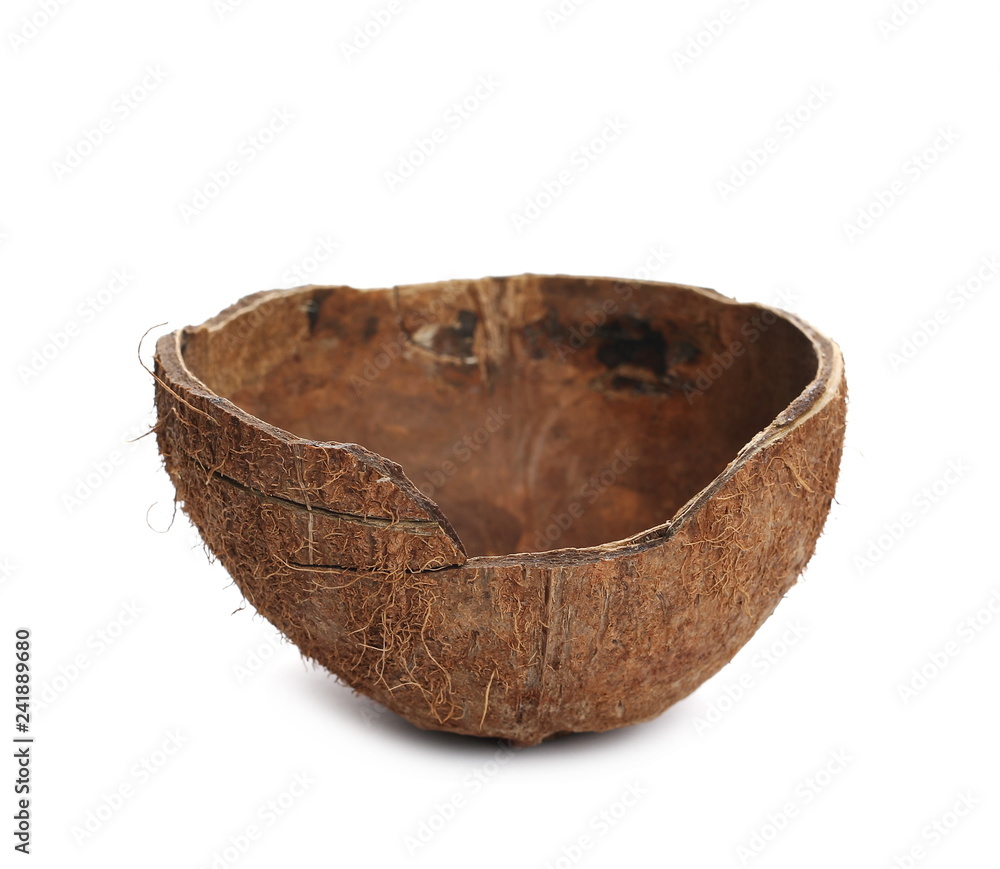 coconut fruit shell cut in half isolated on white background, design element coconut fruit shell cut in half isolated on white background, design element