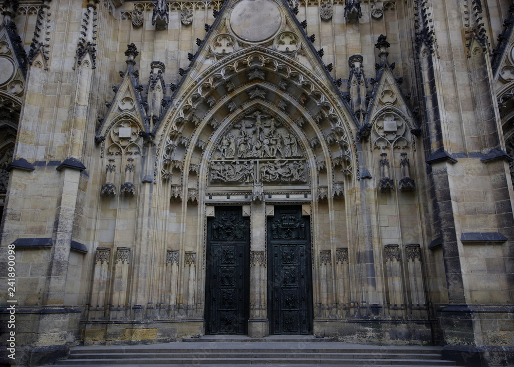 Prague / Czech Republic - January 01 / 2019 : Exterior view of the St. Vitus cathedral's door