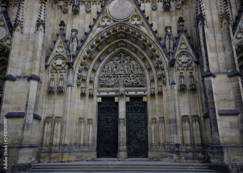 Prague   Czech Republic - January 01   2019   Exterior view of the St. Vitus cathedral s door