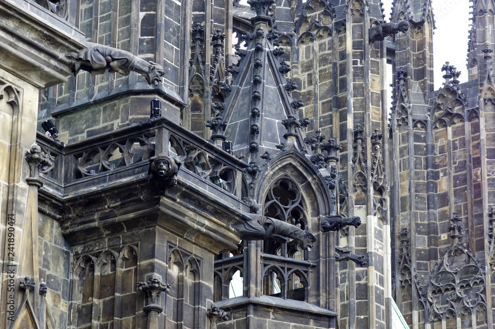 Naklejka premium Close view of the gargoyles on the outer walls of St. Vitus Cathedral at Prague, Czech Republic
