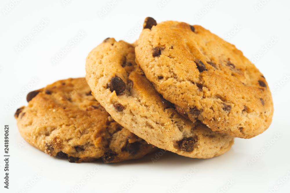 Chocolate chips cookies isolated on white background
Chocolate chips cookies isolated on white background
