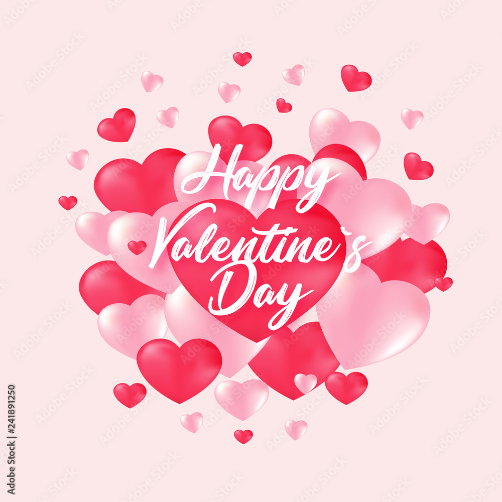 Realistic 3D Colorful Red and White Romantic Valentine Hearts Background Floating with Happy Valentines Day Greetings. Vector