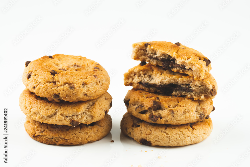 Chocolate chips cookies isolated on white background
Chocolate chips cookies isolated on white background