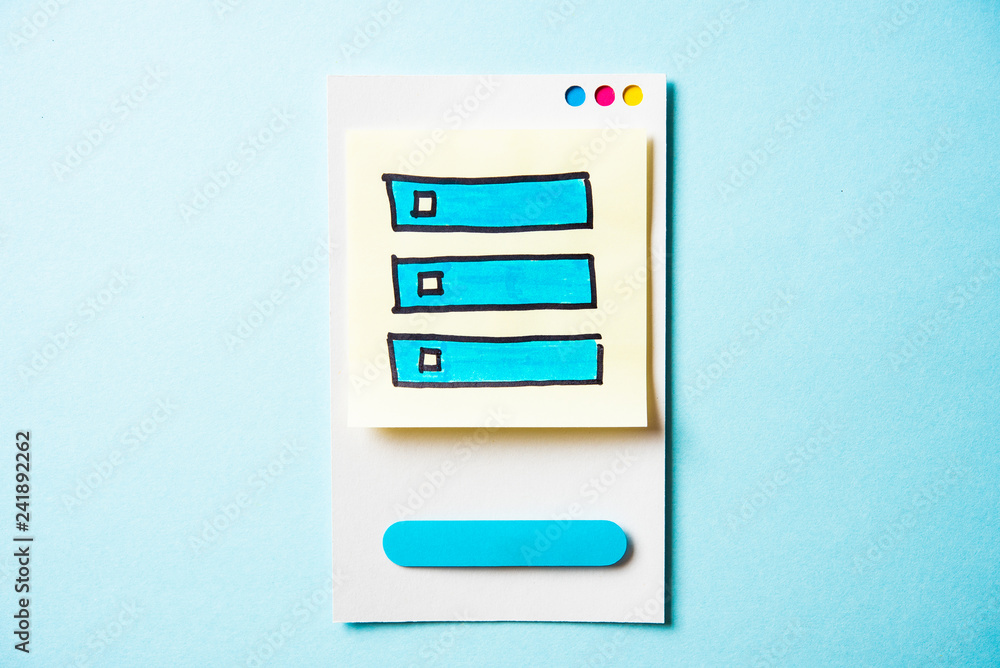 Unchecked box list with paper smart phone concept on blue background. Paper card with illustration. Unchecked box list with paper smart phone concept on blue background. Paper card with illustration.