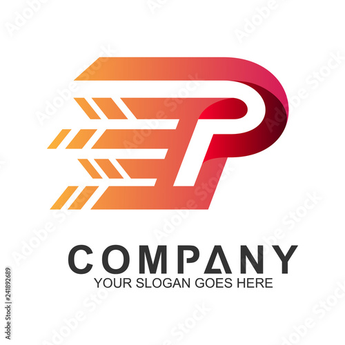 letter P logo with fast movement effect photo