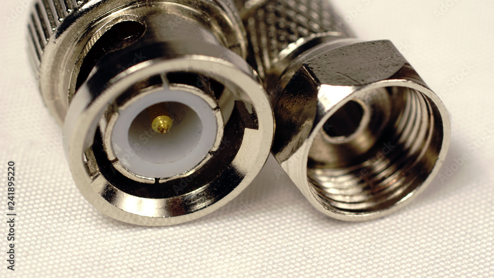 BNC Connectors Coaxial Cables Closeup BNC Connectors Coaxial Cables Closeup