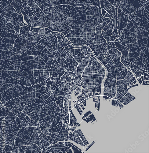 Canvas Print map of the city of Tokyo, Kanto, Island Honshu, Japan