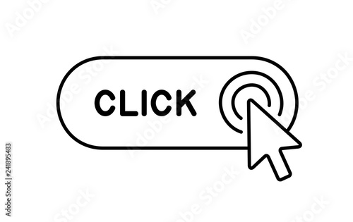 Click here button with Cursor icon. Isolated on White background