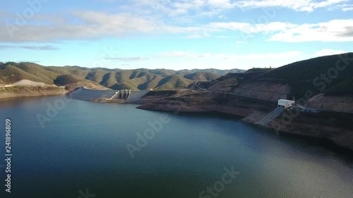 Aerial. Portuguese hydroelectro dam Odelouca, in mountains of Monchique. Algarve Portugal. photo