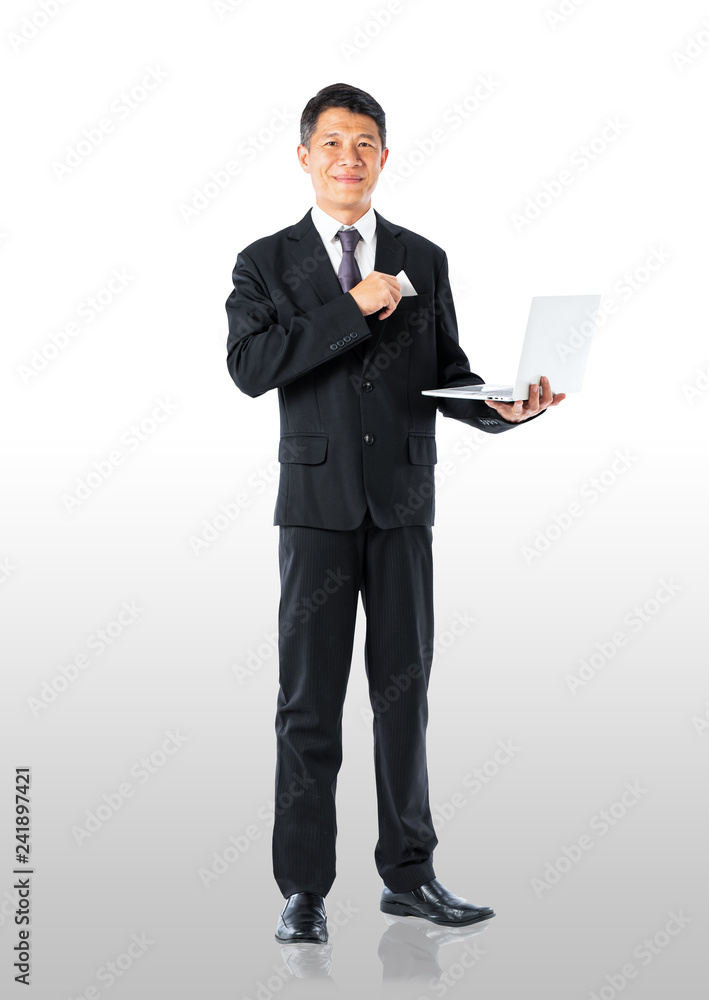 Businessman holding notebook and blank credit card Businessman holding notebook and blank credit card