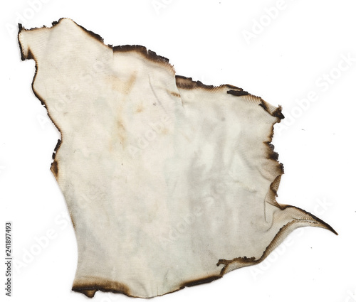 old, burnt on the edges of the fabric