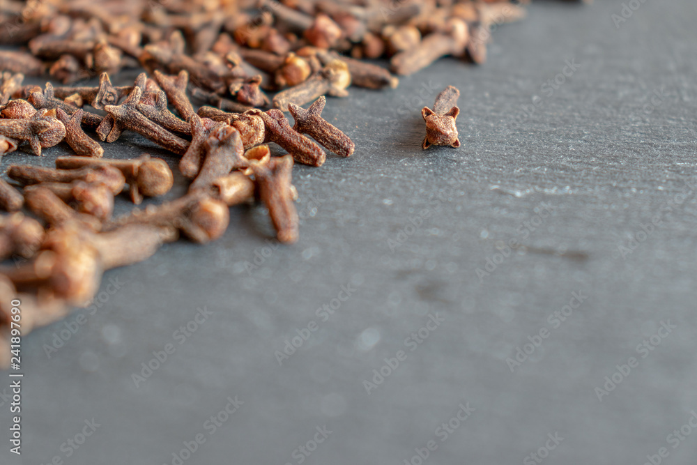 Spices/cloves on dark textured background Spices/cloves on dark textured background