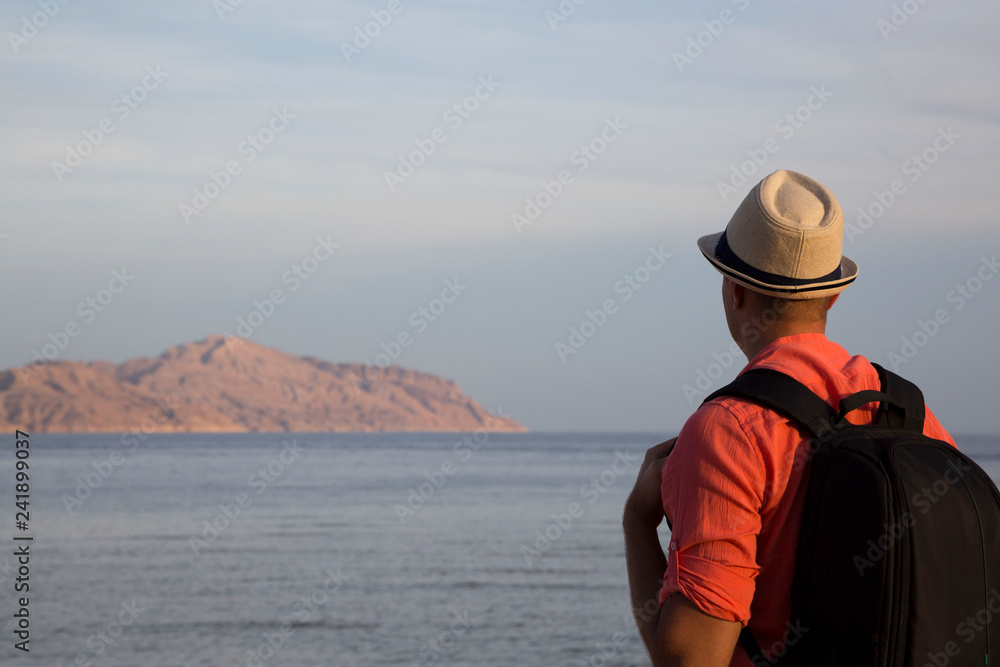 Traveler looking at Tiran island in Egypt