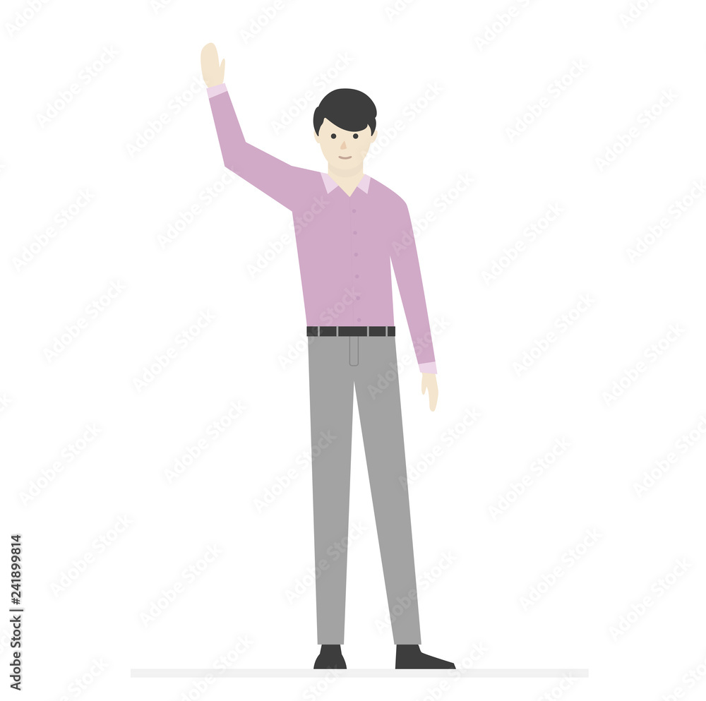 Cartoon male character. Smiling man in t-shirt, pants and shoes. For template, banner and advertising. Simple design. Flat style vector illustration. Cartoon male character. Smiling man in t-shirt, pants and shoes. For template, banner and advertising. Simple design. Flat style vector illustration.