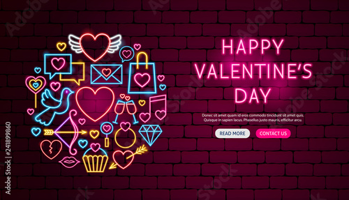 Happy Valentine Day Neon Banner Design