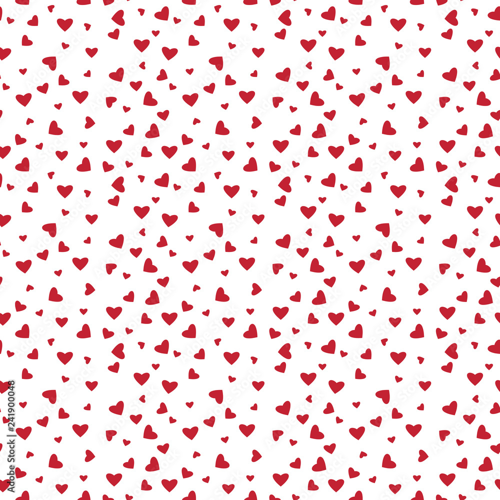 Hearts Confetti Seamless Pattern - Red confetti hearts scattered on white background