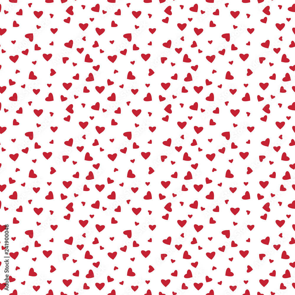 Hearts Confetti Seamless Pattern - Red confetti hearts scattered on white background Hearts Confetti Seamless Pattern - Red confetti hearts scattered on white background