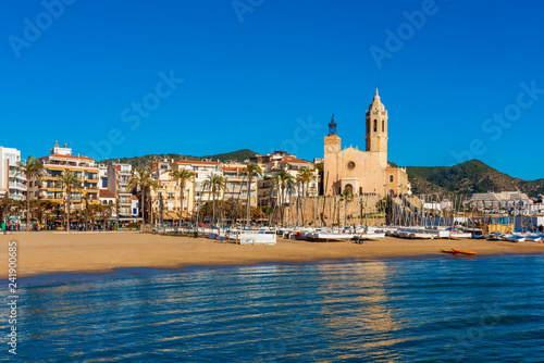 View on the coastal village of Sitges, Catalonia, Spain on sunny winterday photo
