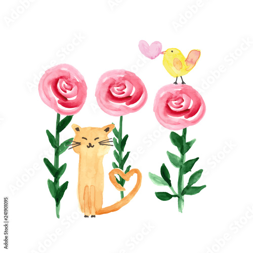 I love you - watercolor illustration