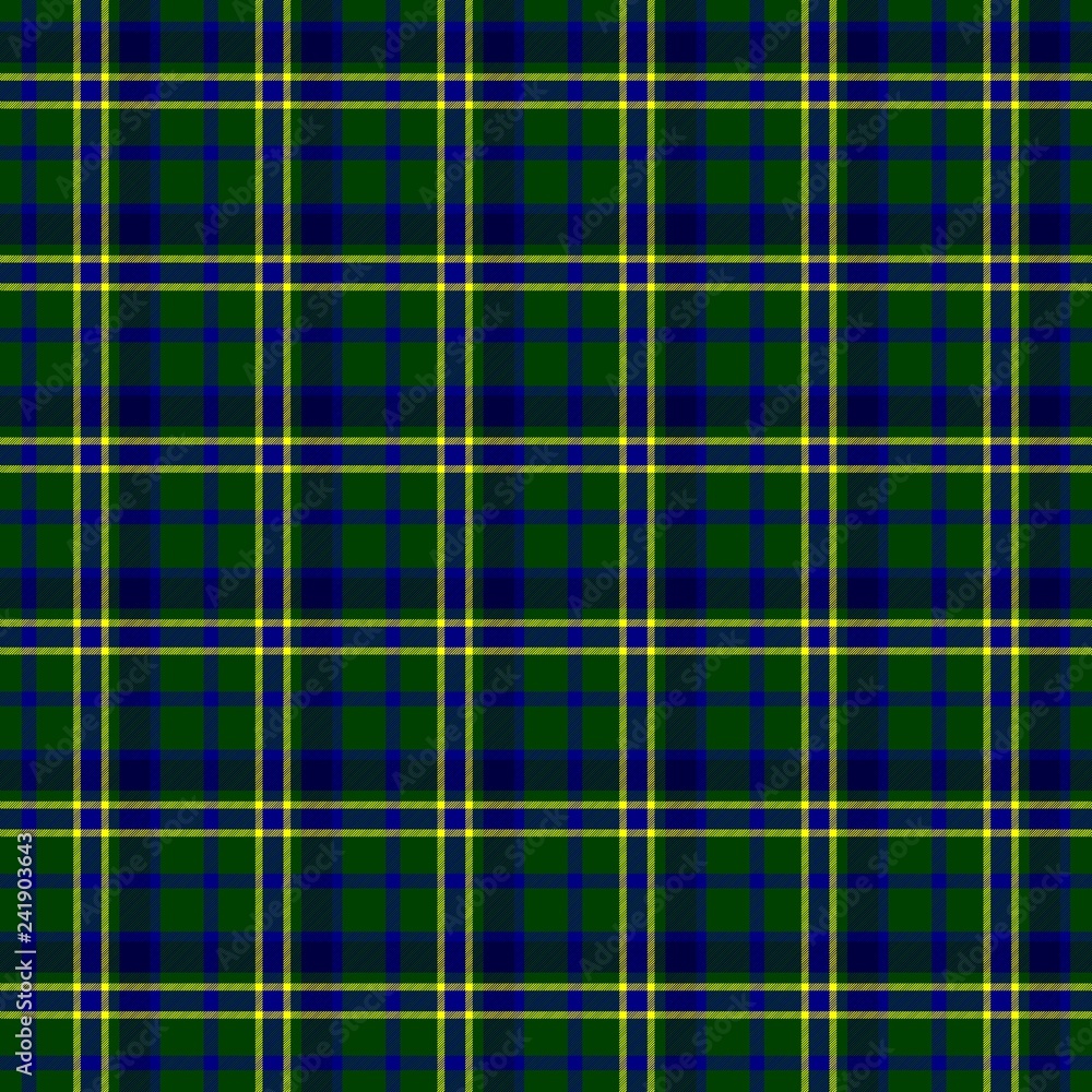 checked diamond tartan plaid scotch kilt fabric seamless pattern texture background - color dark green, blue and yellow