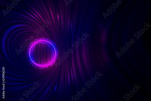 Round tunnel with reflective walls and neon circle illumination 3D Illustration