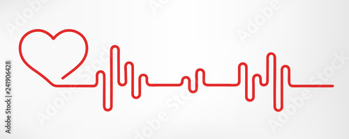 Heart pulse. Red and white colors. Heartbeat lone, cardiogram. Beautiful healthcare, medical background. Modern simple design. Icon. sign or logo. Flat style vector illustration.