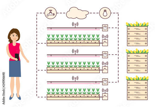 Woman controls the smart farm and agriculture.
