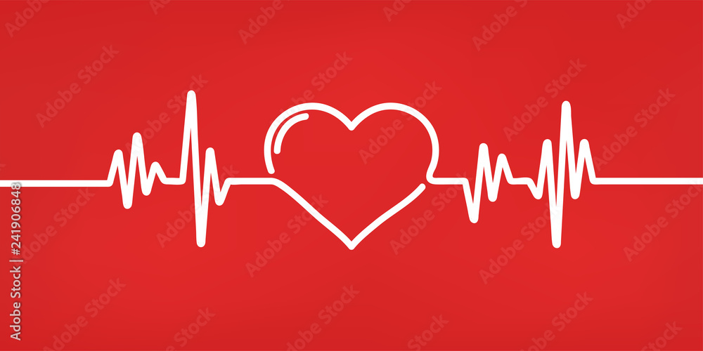 Heart pulse. Red and white colors. Heartbeat lone, cardiogram. Beautiful healthcare, medical background. Modern simple design. Icon. sign or logo. Flat style vector illustration. Heart pulse. Red and white colors. Heartbeat lone, cardiogram. Beautiful healthcare, medical background. Modern simple design. Icon. sign or logo. Flat style vector illustration.
