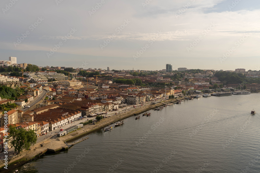 View of Porto in Portugal. Douro floating in valley.