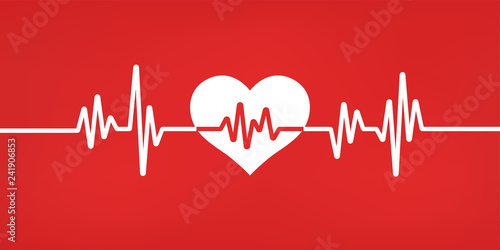 Heart pulse. Red and white colors. Heartbeat lone, cardiogram. Beautiful healthcare, medical background. Modern simple design. Icon. sign or logo. Flat style vector illustration.