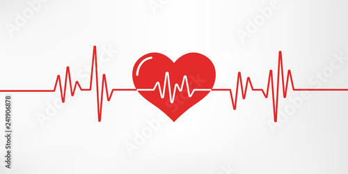Heart pulse. Red and white colors. Heartbeat lone, cardiogram. Beautiful healthcare, medical background. Modern simple design. Icon. sign or logo. Flat style vector illustration.
