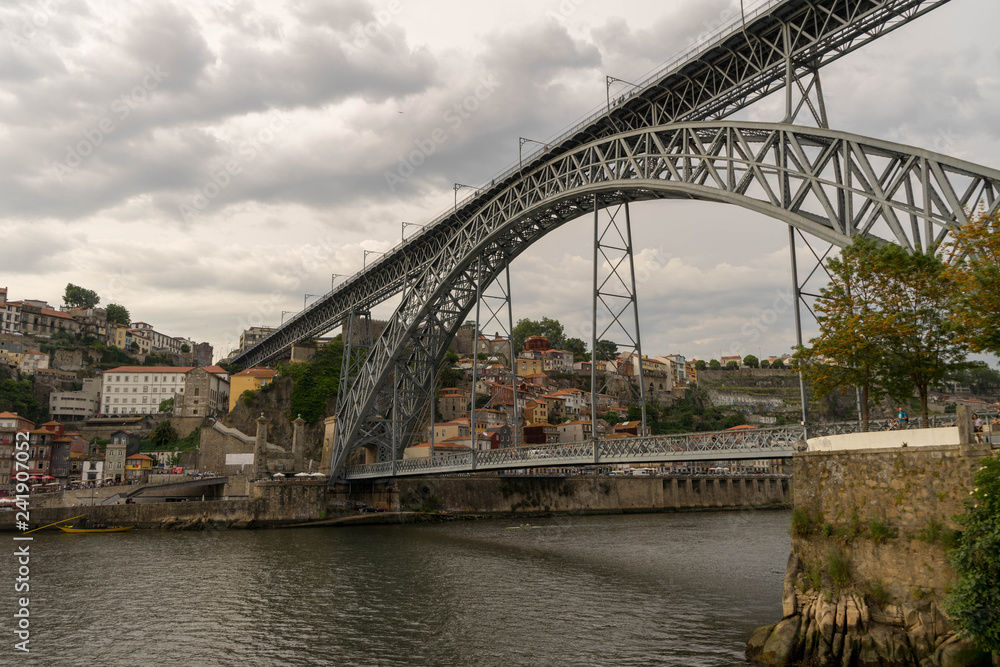 View of Porto in Portugal. Dom Luis bridge.