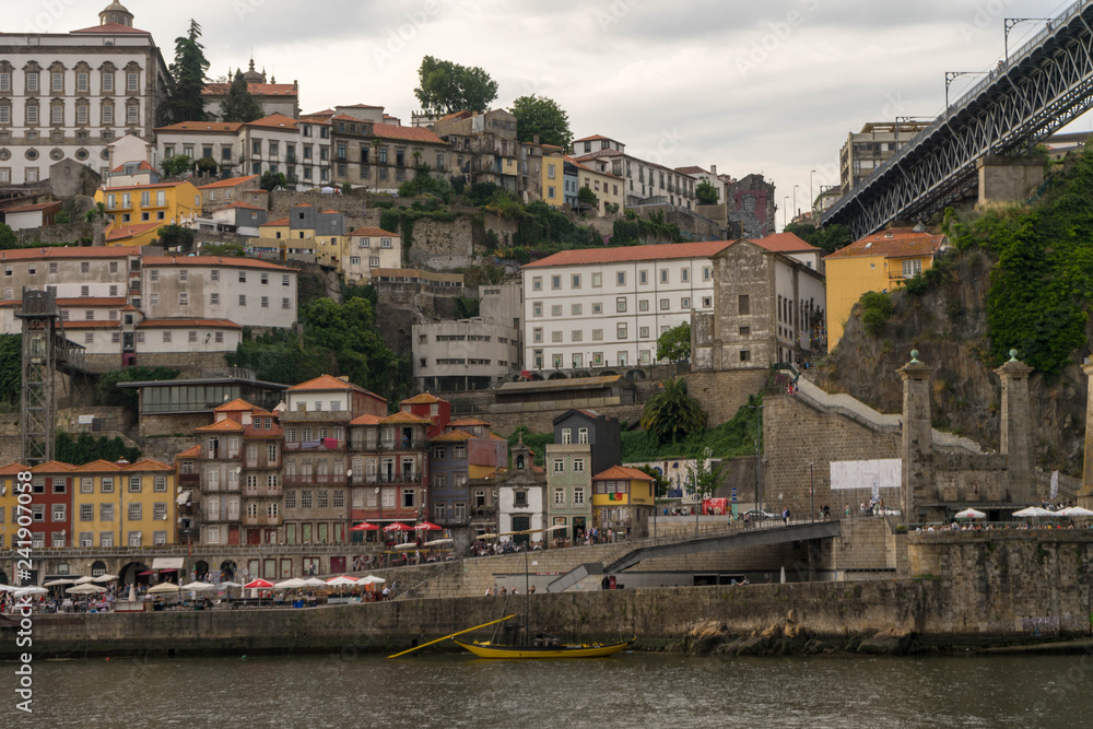 View of Porto in Portugal. Douro floating in valley.