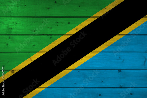 Flag of Tanzania on wooden background, surface. Wooden wall, planks. National flag