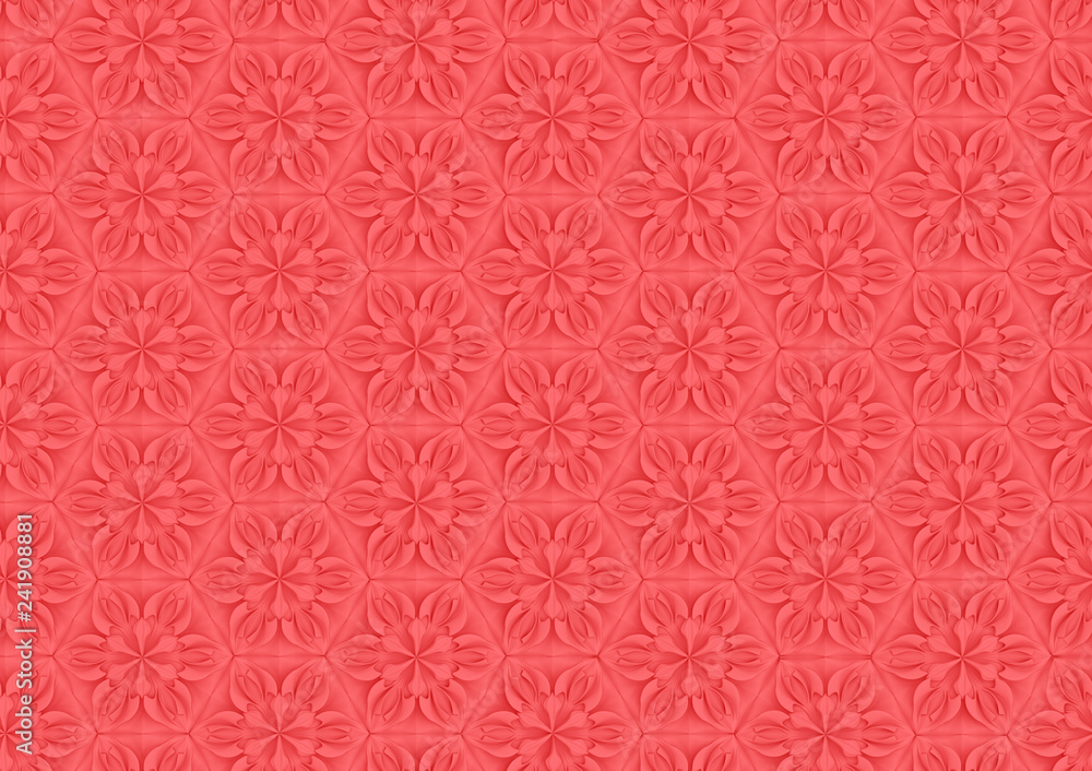 Seamless light texture of three-dimensional elegant flower petals based on hexagonal grid 3D illustration